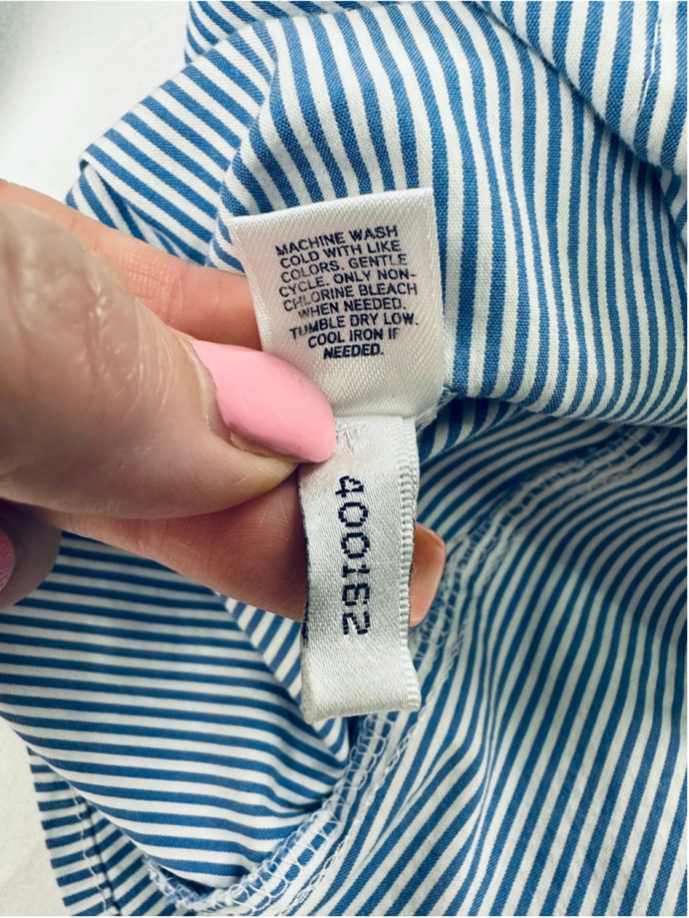 Express Design Studio Blue White Pinstripe Contrast Cuff Button Career Blouse - Picture 11 of 13